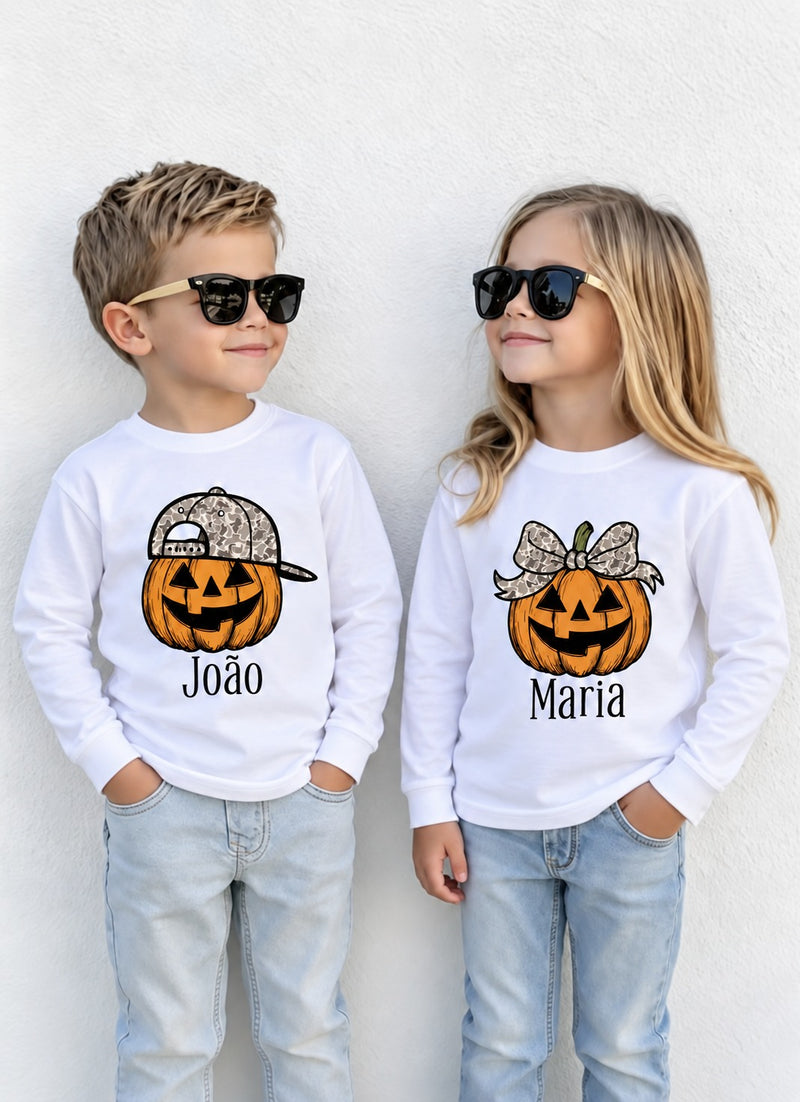 T-Shirt Manga Comprida Abóbora com Nome