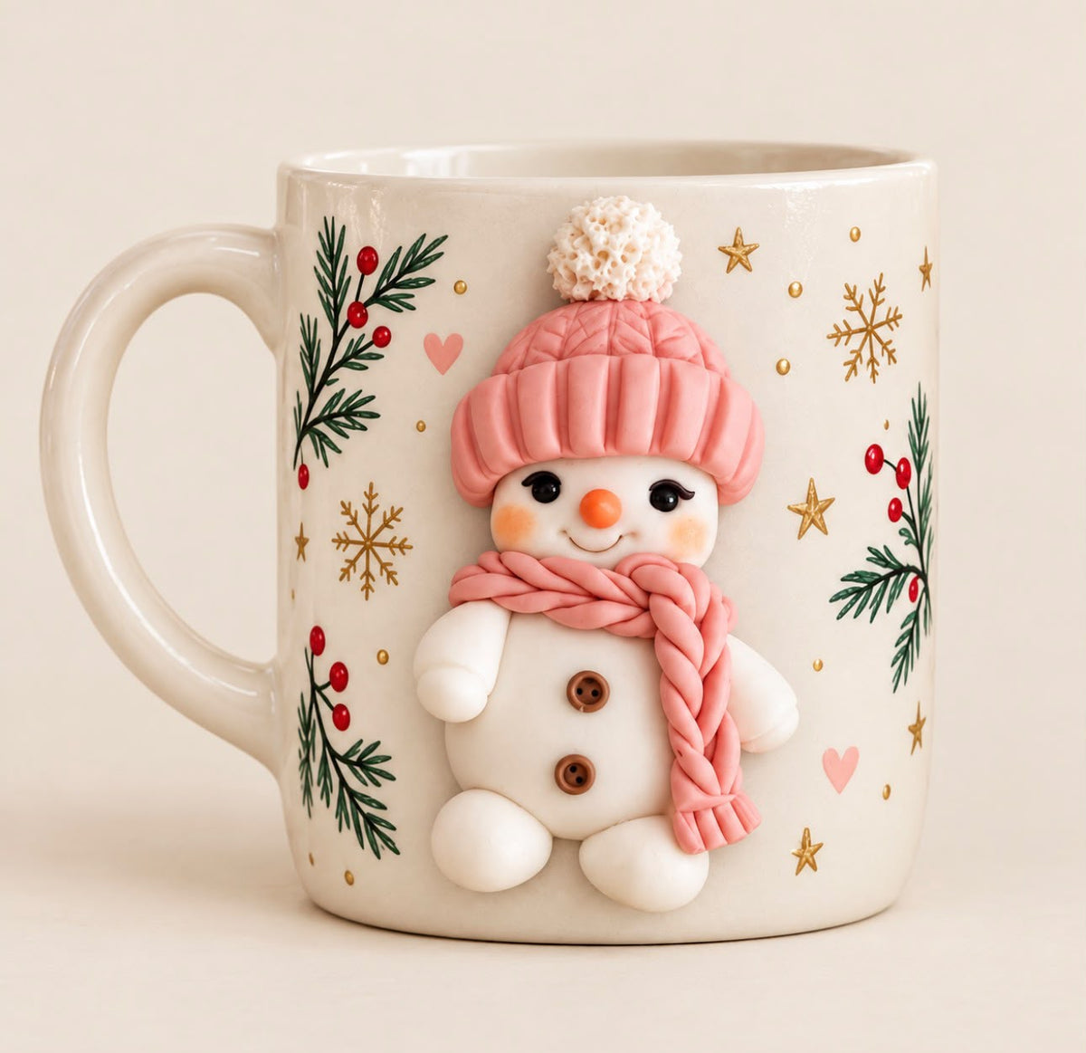 Caneca Boneco de Neve Rosa
